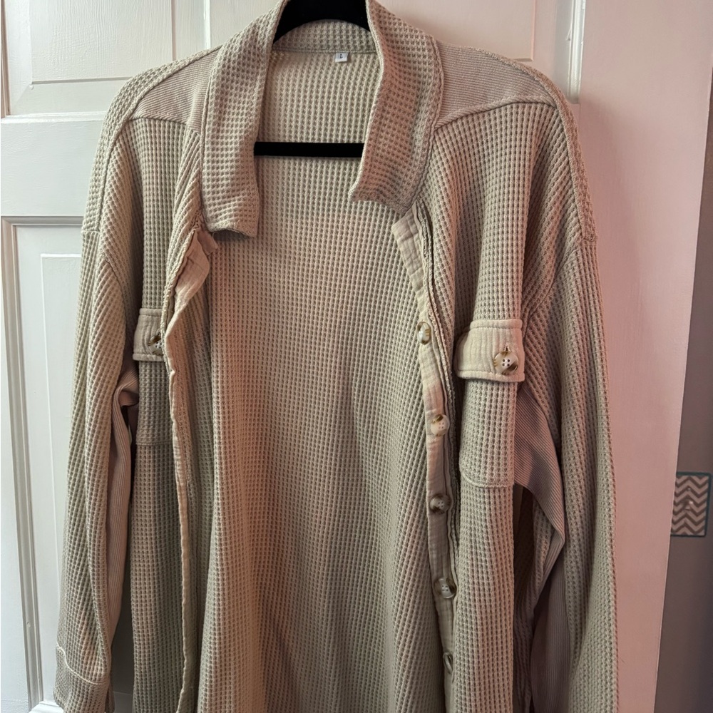 Amazon Women's Button Down Shirt - Beige
